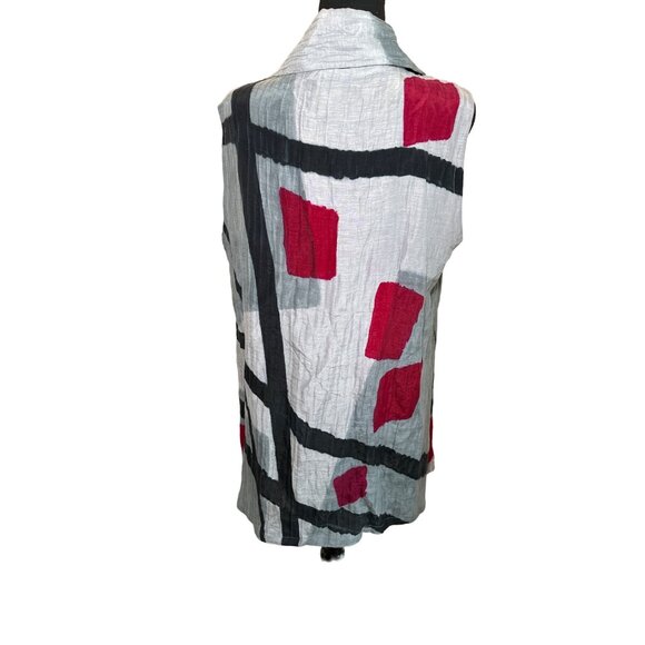 Alexis Abrams Silk Linen Geo Handpainted Long Vest 60s Mod Artsy M Tunic Vest - Picture 3 of 6